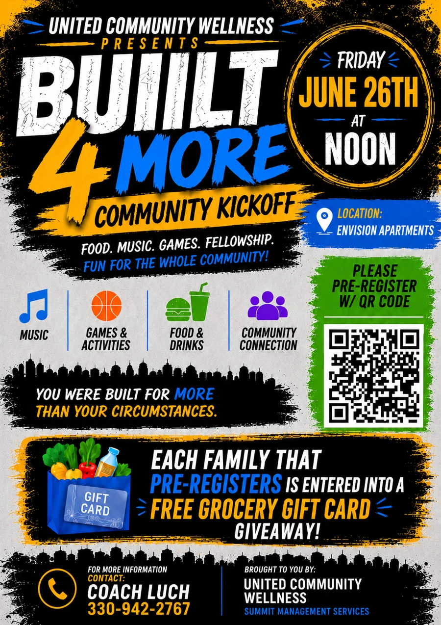 Built 4 More Community Kickoff flyer