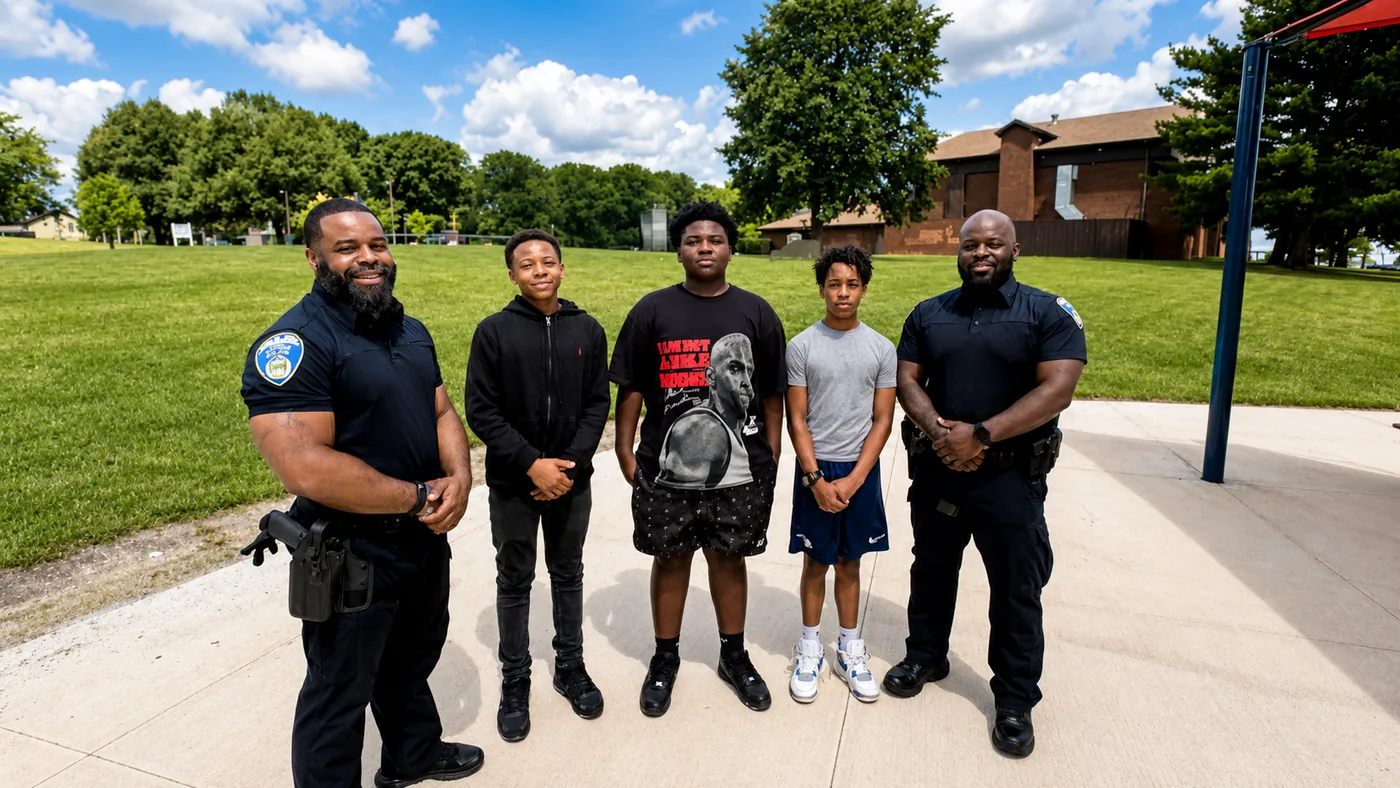 Akron officers with local youth